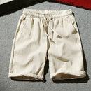 Mens Summer Shorts Cotton Linen Casual Solid Color Lace Up Pants