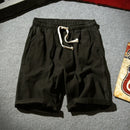 Mens Summer Shorts Cotton Linen Casual Solid Color Lace Up Pants