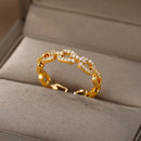 Twist Chain Open Ring Zircon Stainless Steel Geometric Couple Jewelry
