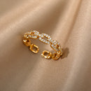 Twist Chain Open Ring Zircon Stainless Steel Geometric Couple Jewelry