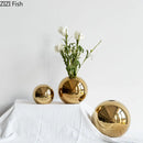 Golden Ceramic Vase Decorative Flower Pot Hydroponic Art Craft