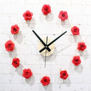 3D Rose Wall Clock Large DIY Romantic Living Room Decor Sticker