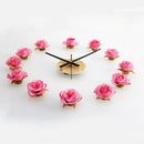 3D Rose Wall Clock Large DIY Romantic Living Room Decor Sticker