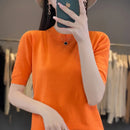 Women Short-Sleeved Knitwear Top O-Neck Lyocell Summer Tee