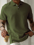 Mens Textured Polo Shirts Casual Buttoned Short Sleeve Spring Summer