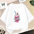 Girls Strawberry Milk Shake T-shirt Cute Pink Cartoon Short Sleeve Tee