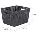 Large Gray Resin Wicker Storage Bin With Handles For Organizing