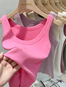 Zjaiss Women Ribbed Tank Top Solid Round Neck Stretchy Camisole