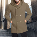 Men's Hooded Jacket Long Sleeve Stand Neck Button Winter Coat