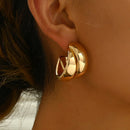 Chunky Hoop Earrings Gold Color Double Ring Thick Geometric Drop Earrings