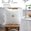 French Lace Cotton Decorative Pillow Cover White Square Cushion