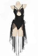 Gothic One-Piece Swimsuit Women Butterfly Lace-Up Cutout Swimwear