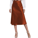 Women's High Waist Satin A Line Skirt Knee Length Side Split