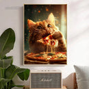 Cat Pizza Canvas Wall Art Cute Kitten Eating Pizza Home Decor