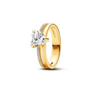 Pink Bow Heart Ring Sparkling Double Heart Design For Women