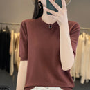 Women Short-Sleeved Knitwear Top O-Neck Lyocell Summer Tee