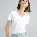 Women Silk T-shirts Mercerized Cotton O Neck Short Sleeve Casual Tops