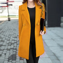 Women Wool Blend Coat Double Breasted Long Sleeve Office Winter Overcoat