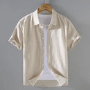 Men's Short-Sleeved Shirt Cotton Linen Casual Stand Collar Plus Size