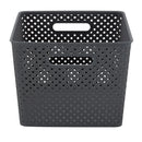 Large Gray Resin Wicker Storage Bin With Handles For Organizing