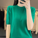 Women Short-Sleeved Knitwear Top O-Neck Lyocell Summer Tee