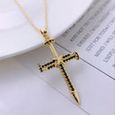 Zircon Cross Necklace Stainless Steel Pendant Shiny Hip Hop Jewelry