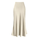Women's High Waist Satin Skirt A-Line Glossy Solid Color