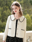 Women Vintage Lace Cardigan Elegant White Short French Style Jacket