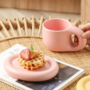 400ml Handmade Ceramic Mug Nordic Oval Plate Cup Saucer Set
