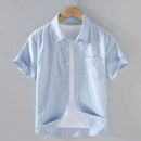 Men's Short-Sleeved Shirt Cotton Linen Casual Stand Collar Plus Size
