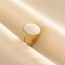 Bohemian Adjustable Stainless Steel Ring White Enamel Gold Color