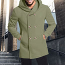 Men's Hooded Jacket Long Sleeve Stand Neck Button Winter Coat