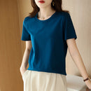 Women Silk T-shirts Mercerized Cotton O Neck Short Sleeve Casual Tops