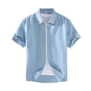 Men's Short-Sleeved Shirt Cotton Linen Casual Stand Collar Plus Size