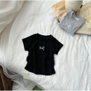 Kids Short Sleeve T-shirt Cotton Bowknot Casual Summer Tee For Girls