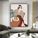 Abstract Boho Wall Art Canvas Nordic Girl Flowers Cactus Prints