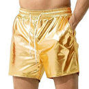 Men's Metallic Shorts Shiny Drawstring Pockets Sport Summer Pants