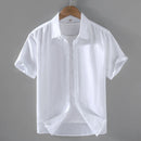 Men's Short-Sleeved Shirt Cotton Linen Casual Stand Collar Plus Size