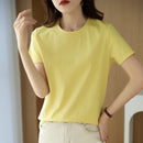 Women Silk T-shirts Mercerized Cotton O Neck Short Sleeve Casual Tops