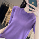 Women Short-Sleeved Knitwear Top O-Neck Lyocell Summer Tee
