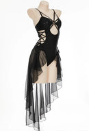 Gothic One-Piece Swimsuit Women Butterfly Lace-Up Cutout Swimwear