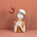 Modern Balloon Girl Sculpture Resin Figurine Gold Tray Living Room Decor