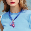 Lobster Bead Necklace Handmade Crystal Enamel Pendant Beach Accessory