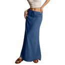Women Linen Maxi Skirt Summer Cotton Elastic Waist Boho Beach Skirt
