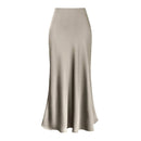 Women's High Waist Satin Skirt A-Line Glossy Solid Color
