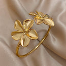 Greatera Stainless Steel Flower Cuff Bracelet Gold Floral Bangle Women