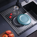 Kitchen Roller Shutter Drain Rack Stainless Steel Folding Dish Holder