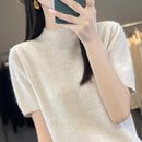 Women Short-Sleeved Knitwear Top O-Neck Lyocell Summer Tee