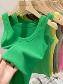 Zjaiss Women Ribbed Tank Top Solid Round Neck Stretchy Camisole