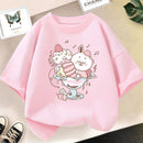 Girls Strawberry Milk Shake T-shirt Cute Pink Cartoon Short Sleeve Tee